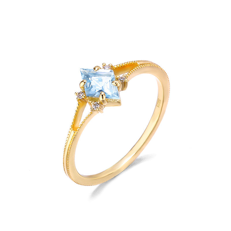 Japanese light jewelry simple diamond topaz ring