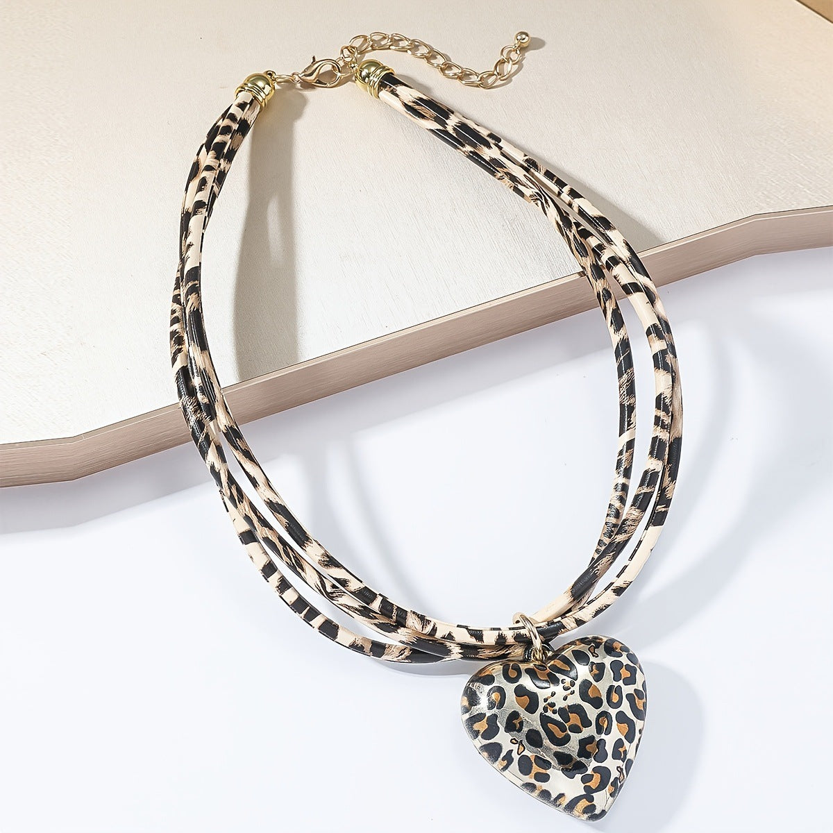 Love Leopard Pendant Multi-layer Leather String Necklace