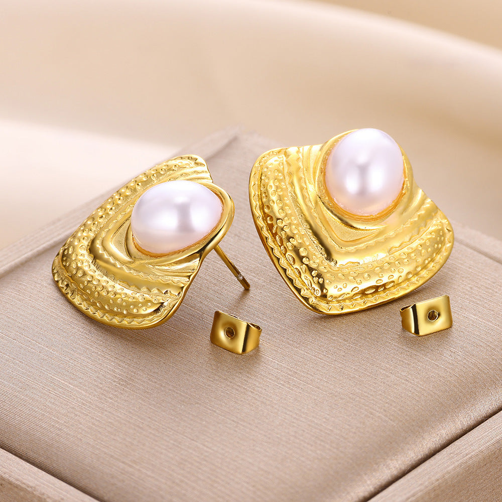 European And American Retro French High-grade Pearl 18K Gold Earrings