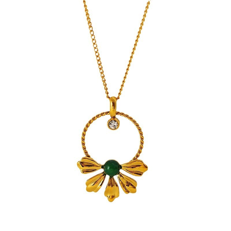 Flower Natural Stone Zircon Pendant Necklace