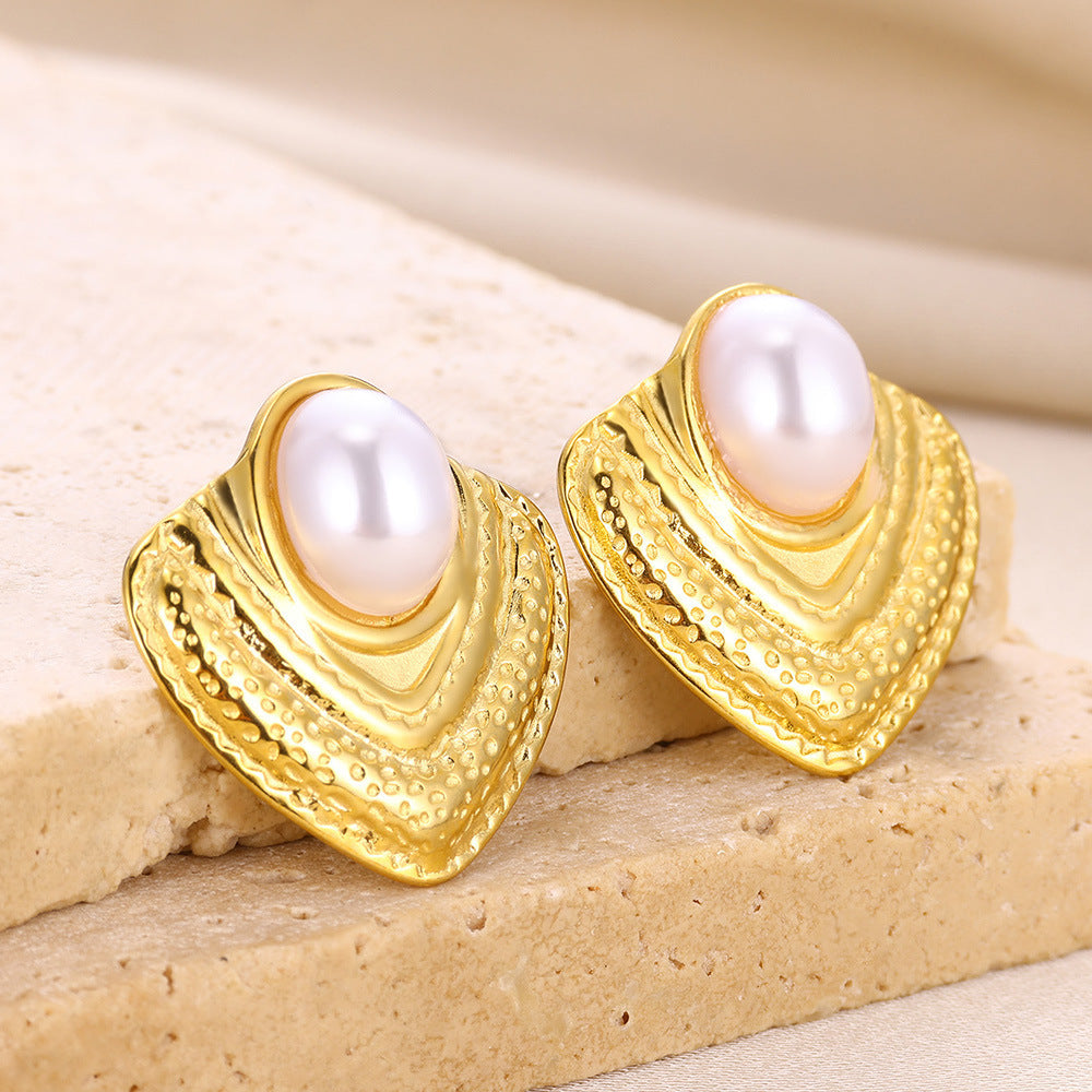 European And American Retro French High-grade Pearl 18K Gold Earrings