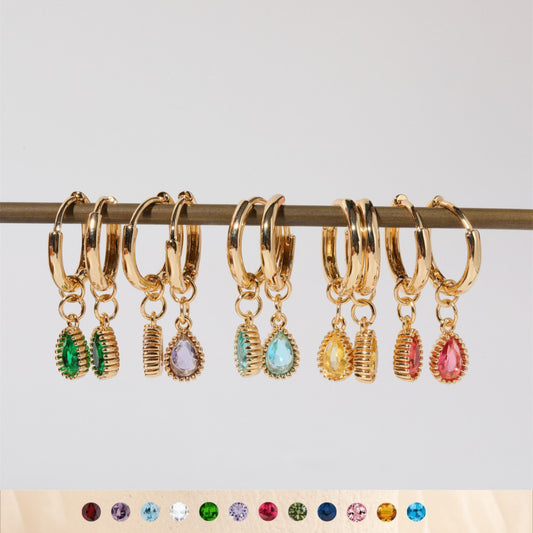 Twelve Birthstone Drop Shape Light Luxury Minority Sense Earrings