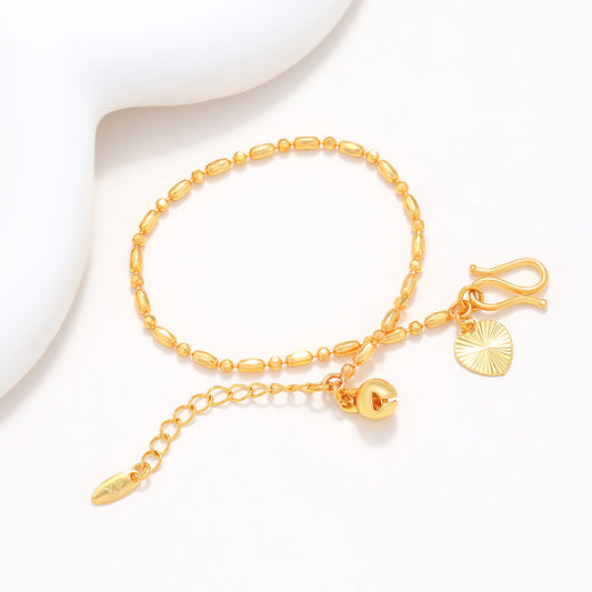 Copper Alloy Electroplated Real Gold Round Beads Bamboo Bracelet