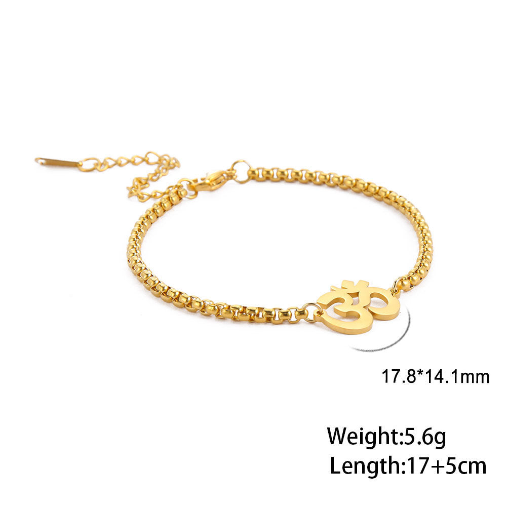 Fashion Personality 18K Real Gold Plating Yoga OM Symbol Pendant Box Chain Stainless Steel Bracelet