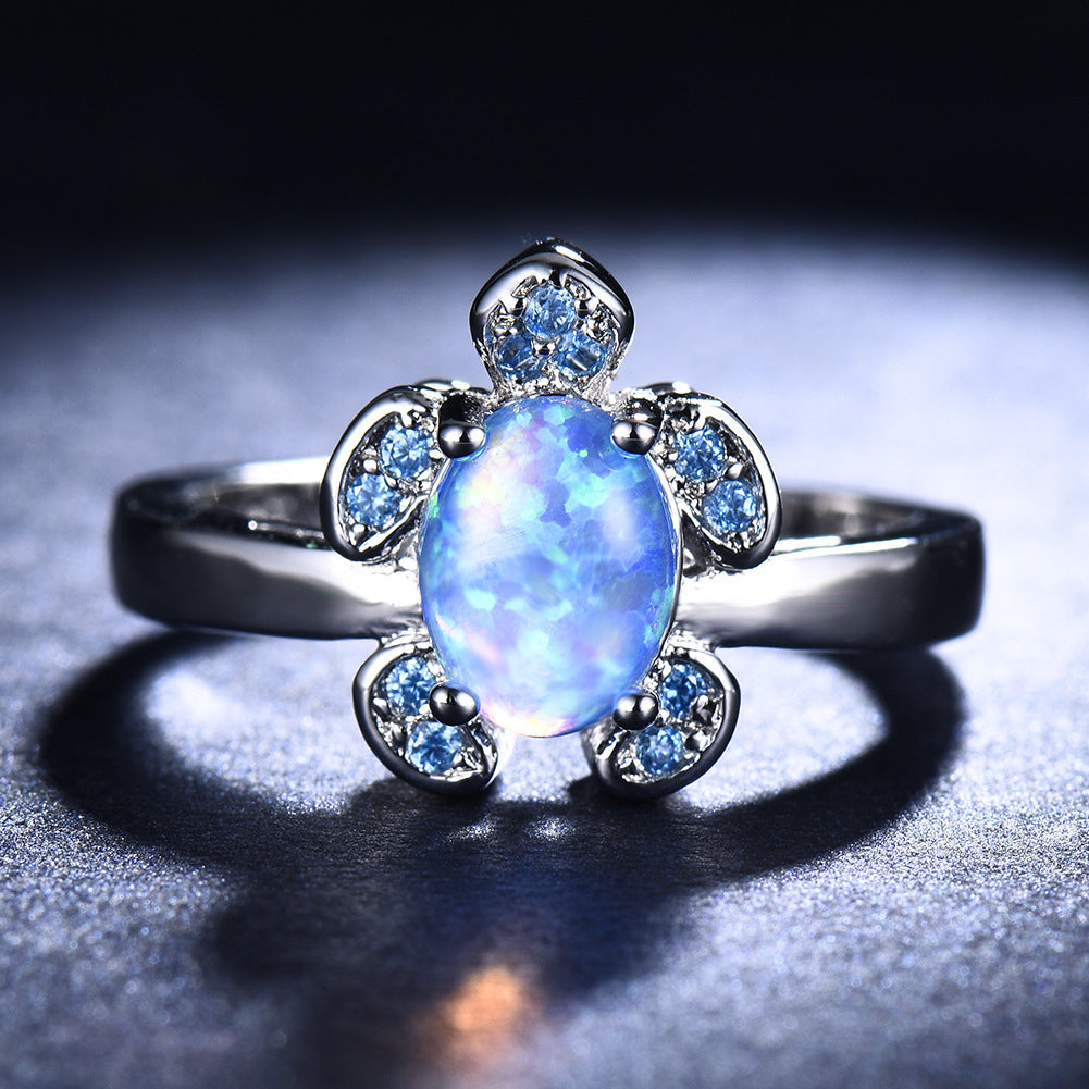 Popular jewelry water blue diamond Turtle Ring