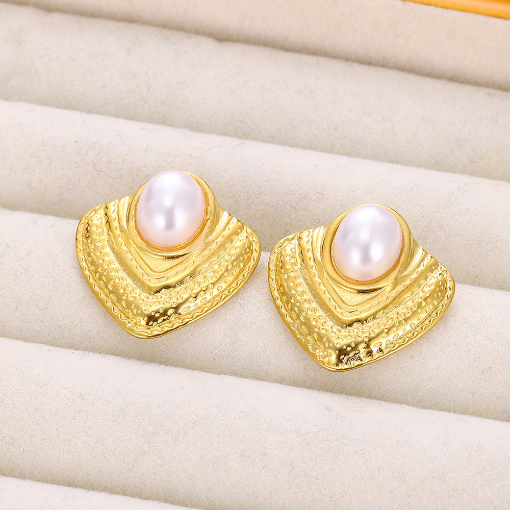 European And American Retro French High-grade Pearl 18K Gold Earrings