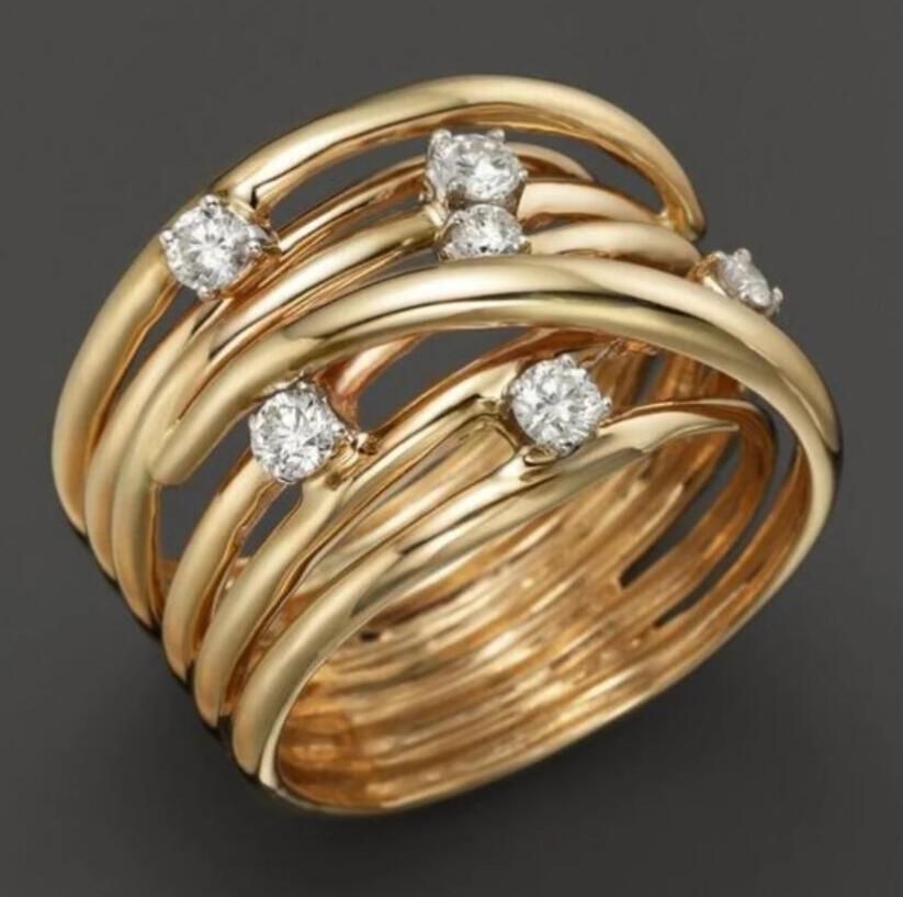 Winding Vine Gold Inlaid Rhinestone Ring