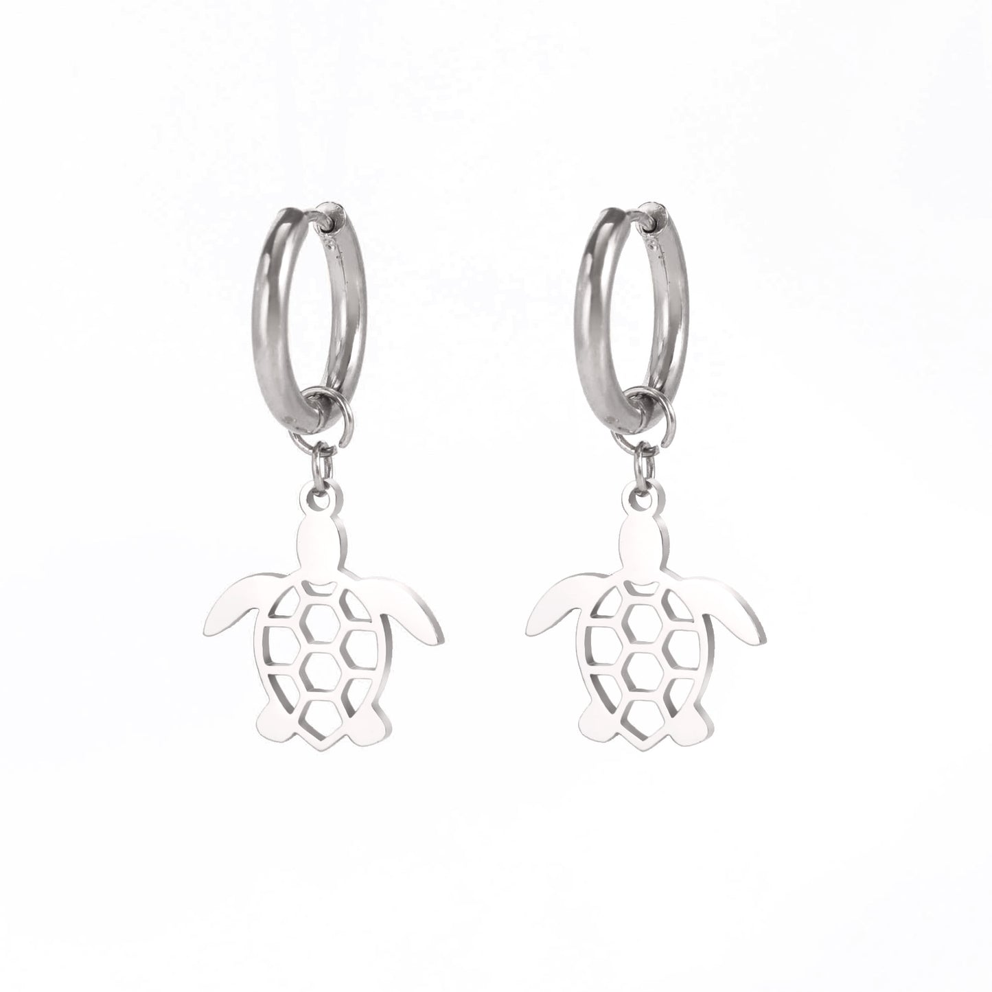 Cute Cut Hollow Turtle Pendant Stainless Steel Earrings