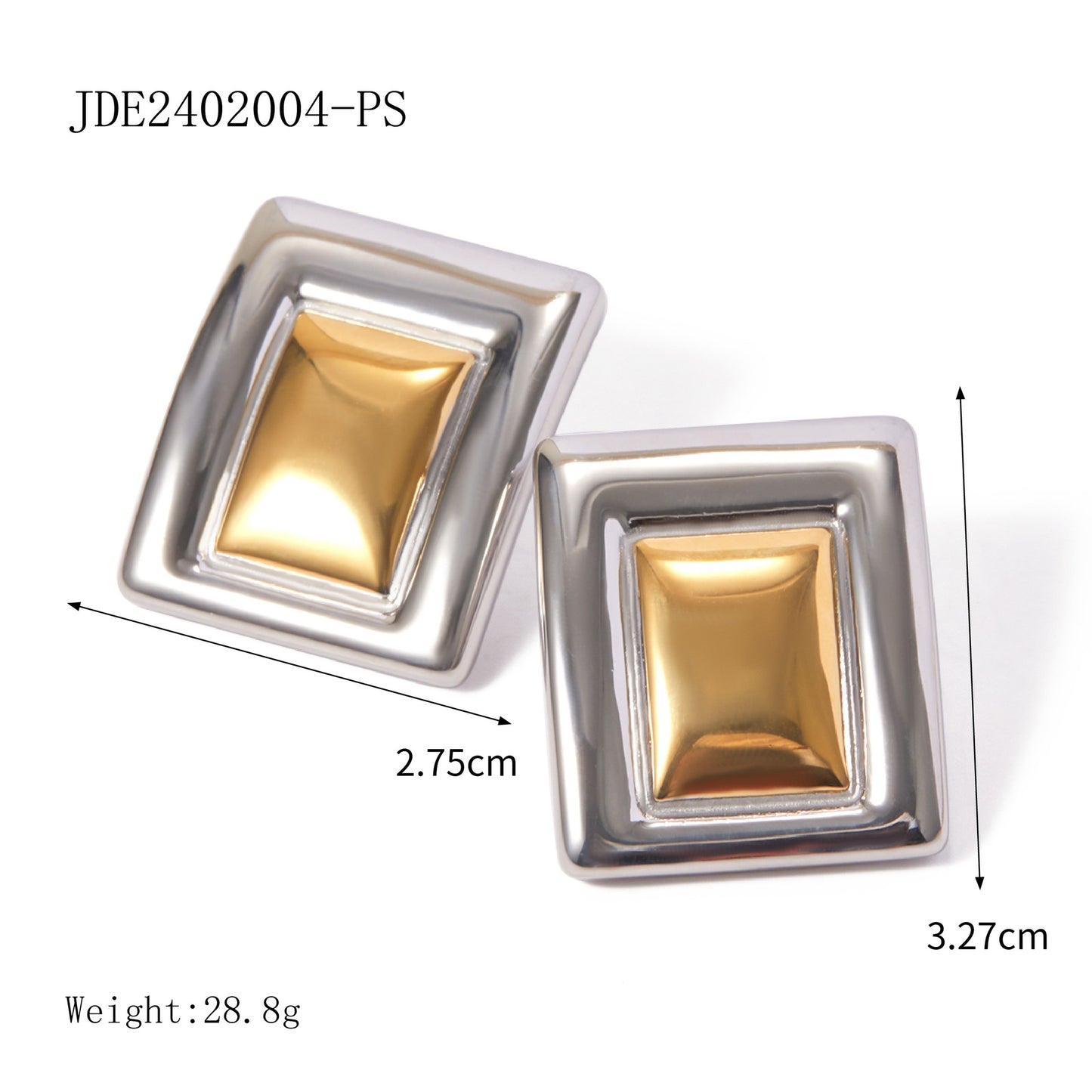 18K Gold Stainless Steel Rectangular Back-shaped Surface Earrings Ins European And American