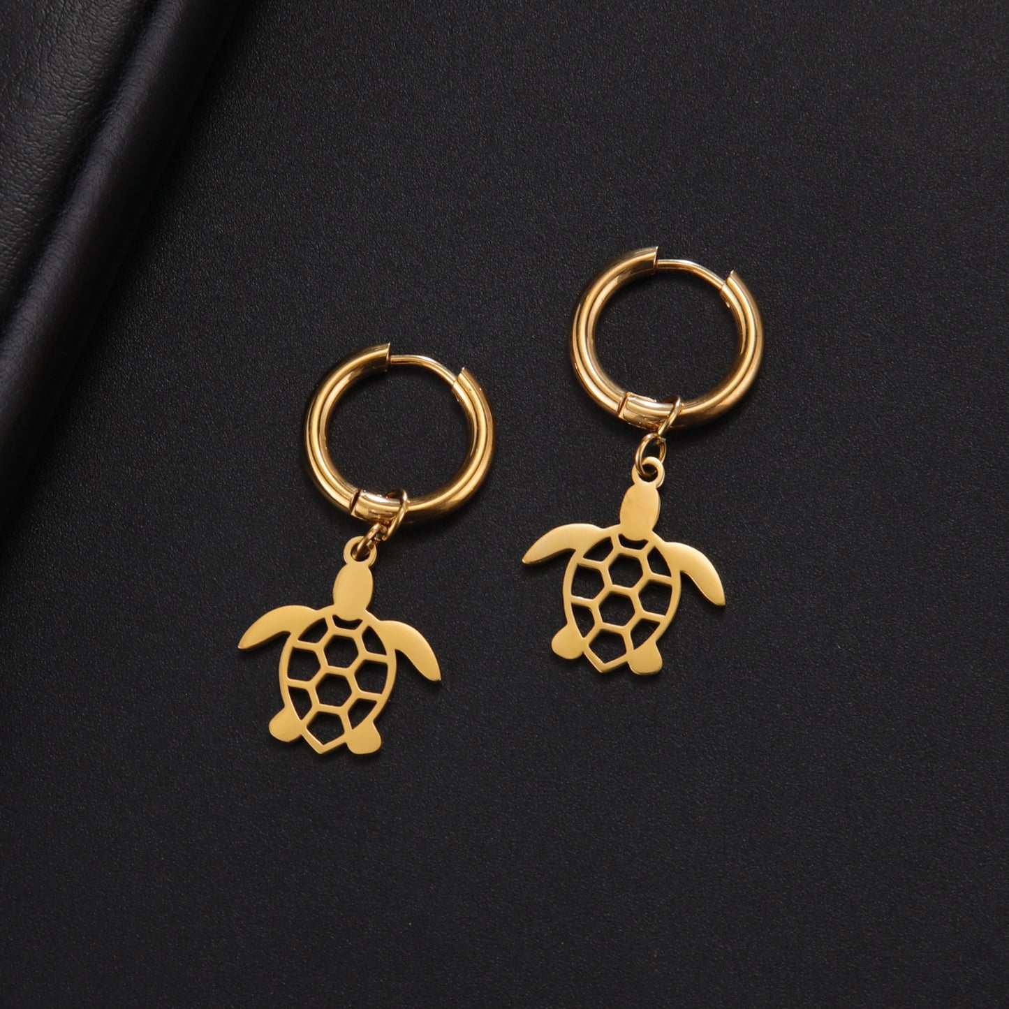 Cute Cut Hollow Turtle Pendant Stainless Steel Earrings