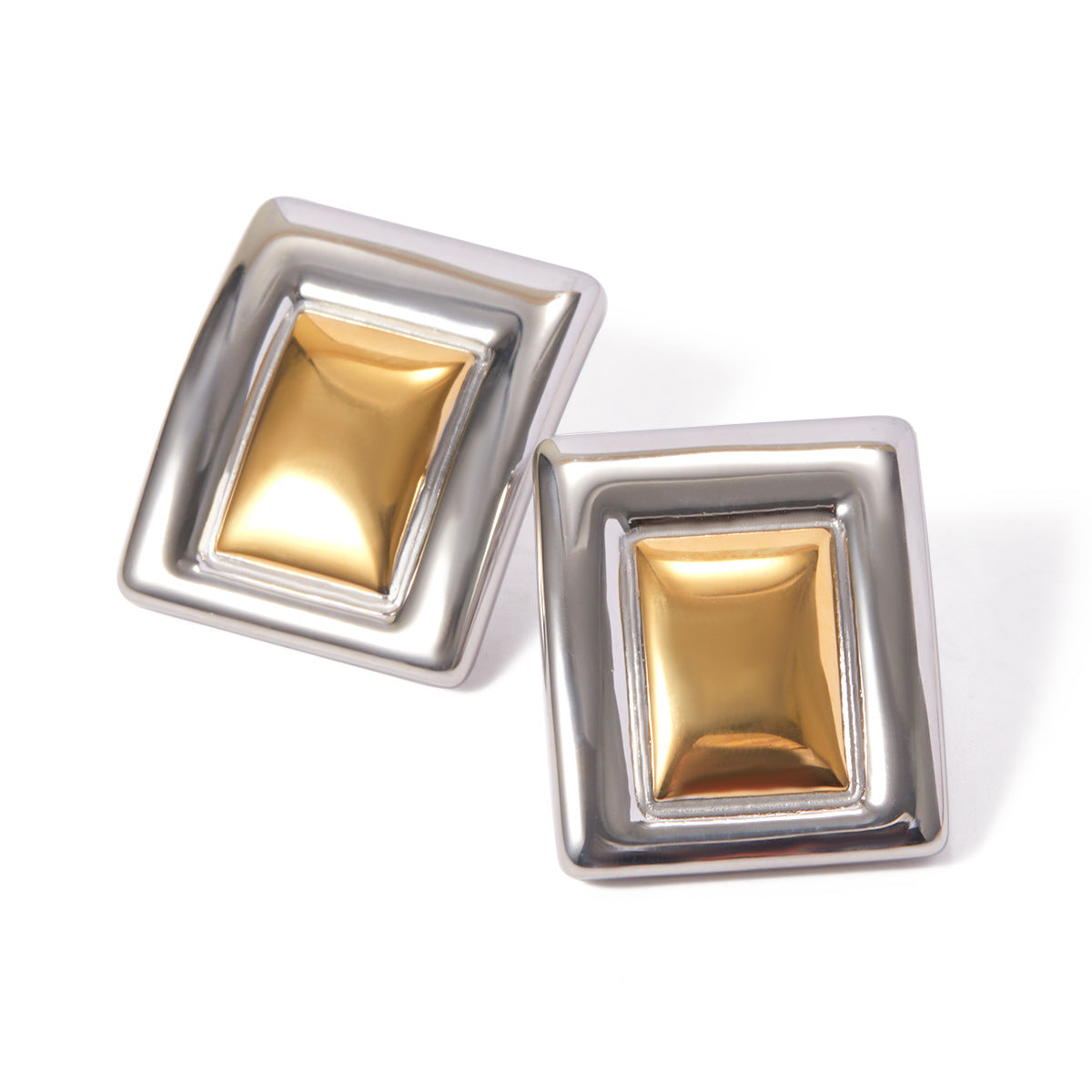 18K Gold Stainless Steel Rectangular Back-shaped Surface Earrings Ins European And American