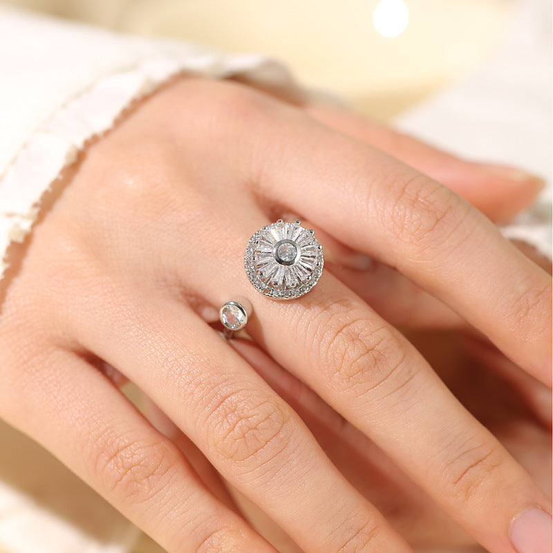 Zircon Temperament Temperamental Cold Style Fully Jeweled Loving Heart Ring