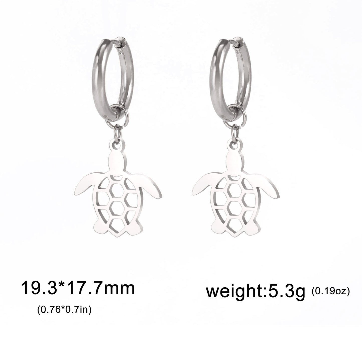 Cute Cut Hollow Turtle Pendant Stainless Steel Earrings