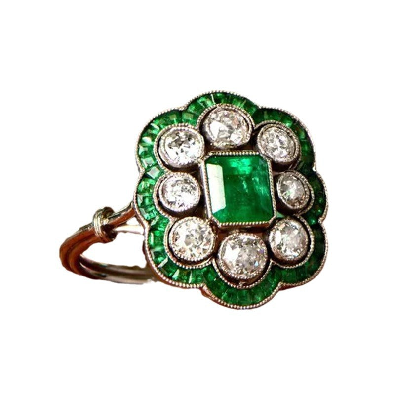 Emerald Electroplated Real Gold Inlaid Zirconium Ring