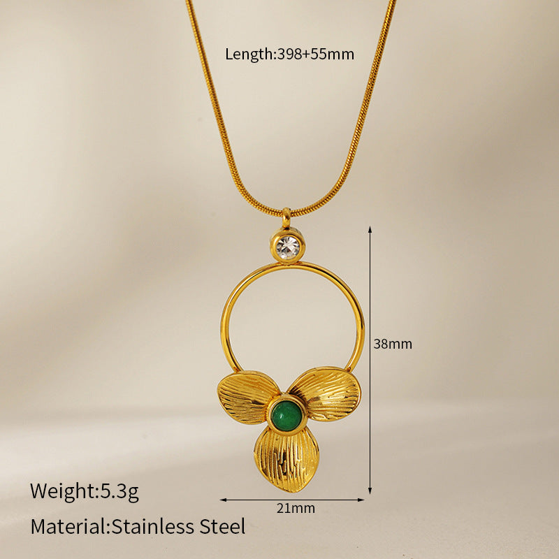 Flower Natural Stone Zircon Pendant Necklace