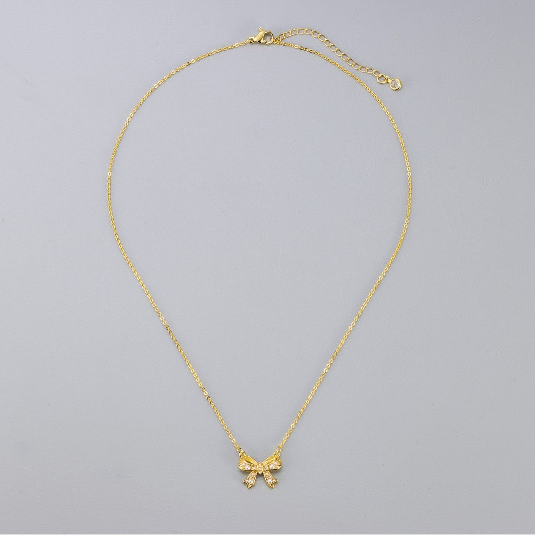 Zircon Pearl Bow Necklace For Women