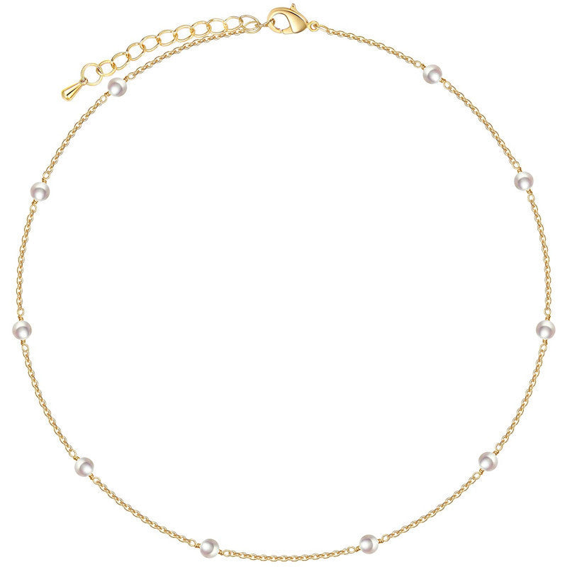 Gold Inlaid Pearl Satellite Necklace Retro Women