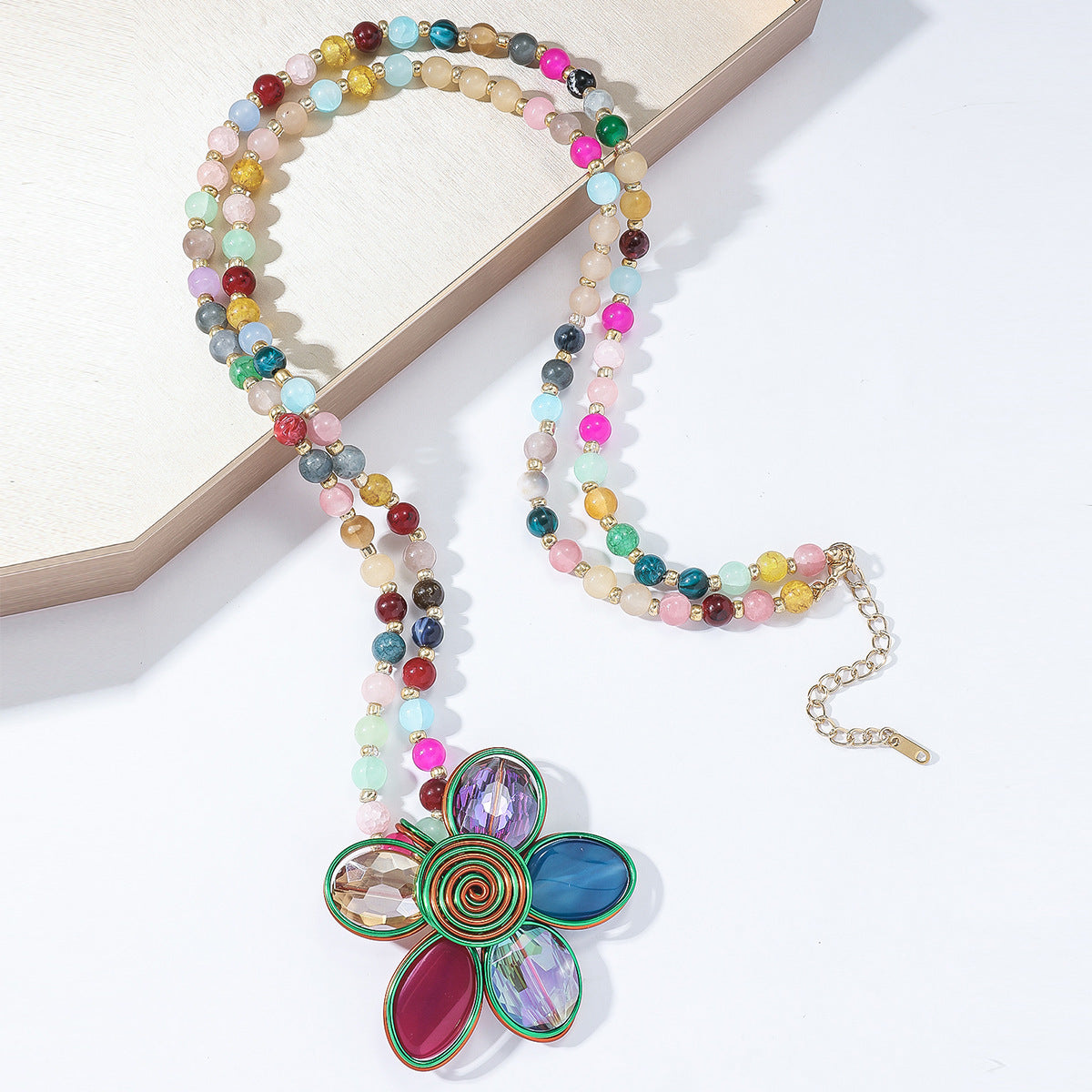 Fashion Colored Glass Beaded Flower Necklace